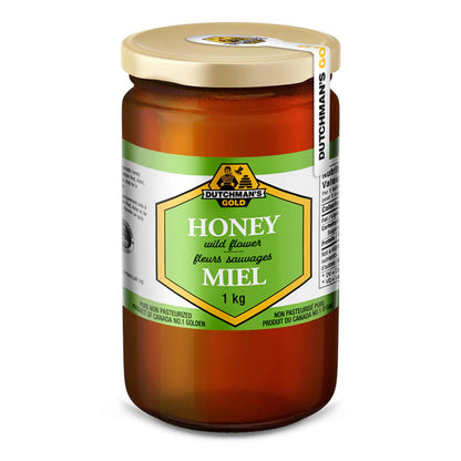 Dutchman's Gold Wildflower Liquid Honey - 1kg, 100% Pure Organic Honey, Premium Grade, No Additives, Perfect for Baking, Sweetening Drinks, and Cooking, Made in Canada