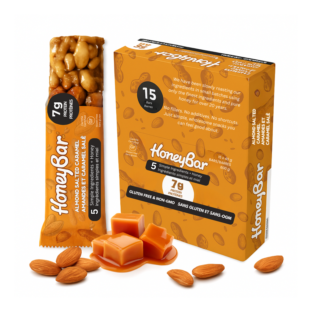 HoneyBar Almond Salted Caramel Bars – Roasted Almonds & Natural Caramel Flavor | Chewy, Gluten-Free, Non-GMO, Vegetarian | 15 x 40g