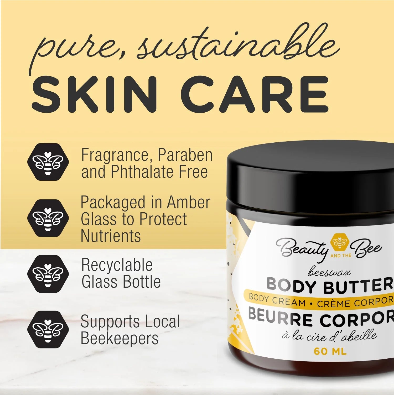 Nourishing Body Butter 60ml | Intensive Moisturizing Cream with Beeswax & Essential Oils | Soothes Dry to Very Dry Skin | Made in Canada