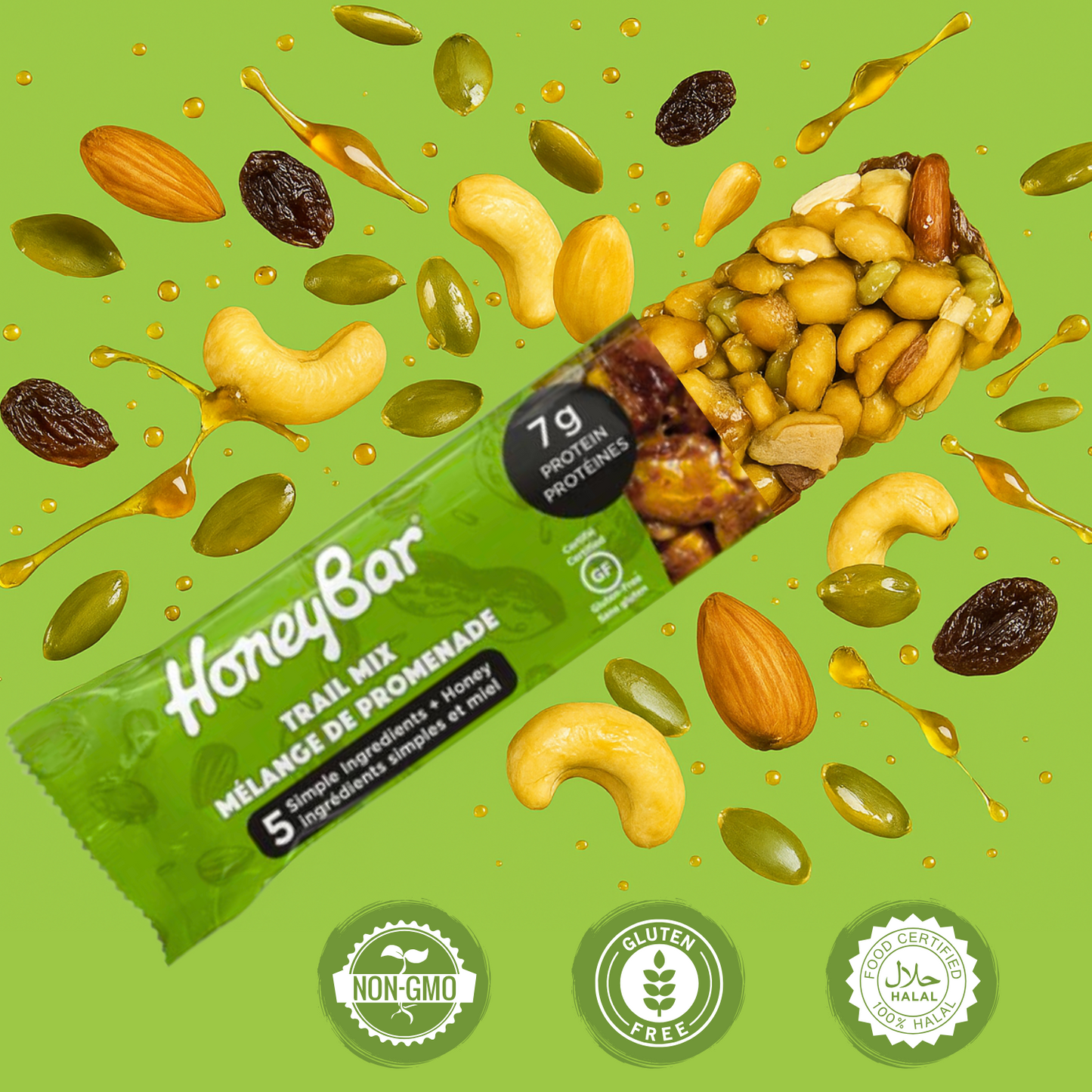 HoneyBar Trail Mix Snack Bars - Gluten-Free & Non-GMO, 40g x 5