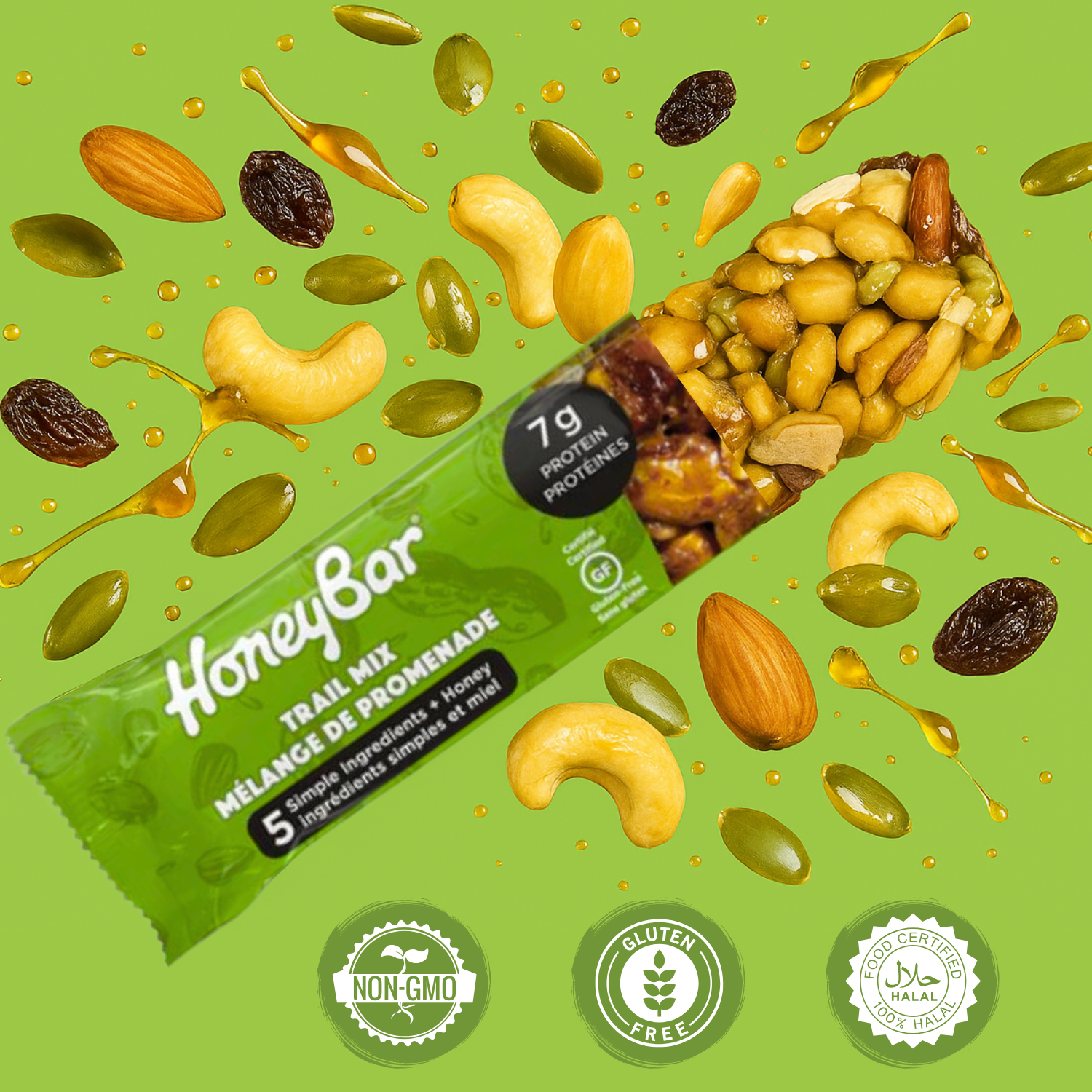 HoneyBar Trail Mix Bars – Sweet & Nutty with Real Honey, Crunchy Nuts & Juicy Raisins | Non-GMO, Gluten-Free, Vegetarian | 5 x 40g